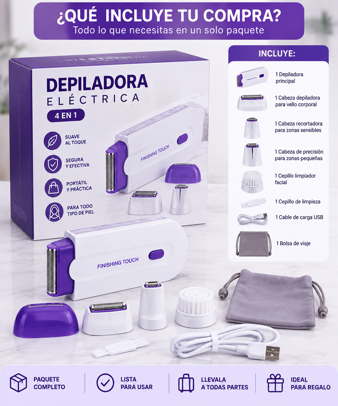 Depiladora Eléctrica YESS 4 en 1- Piel suave fácilmente